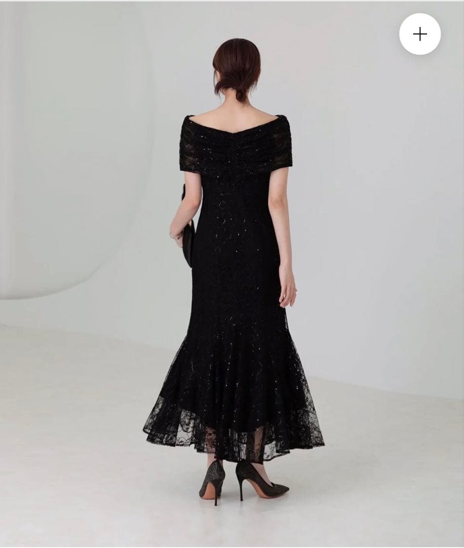 Leja 2wayレース花柄オフショルダーマーメイドワンピースドレス　黒　結婚式