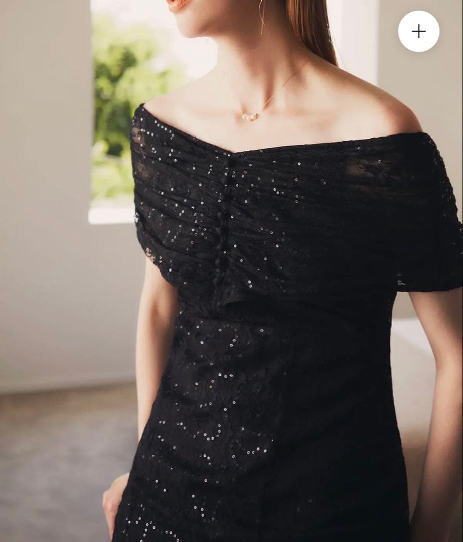 Leja 2wayレース花柄オフショルダーマーメイドワンピースドレス　黒　結婚式