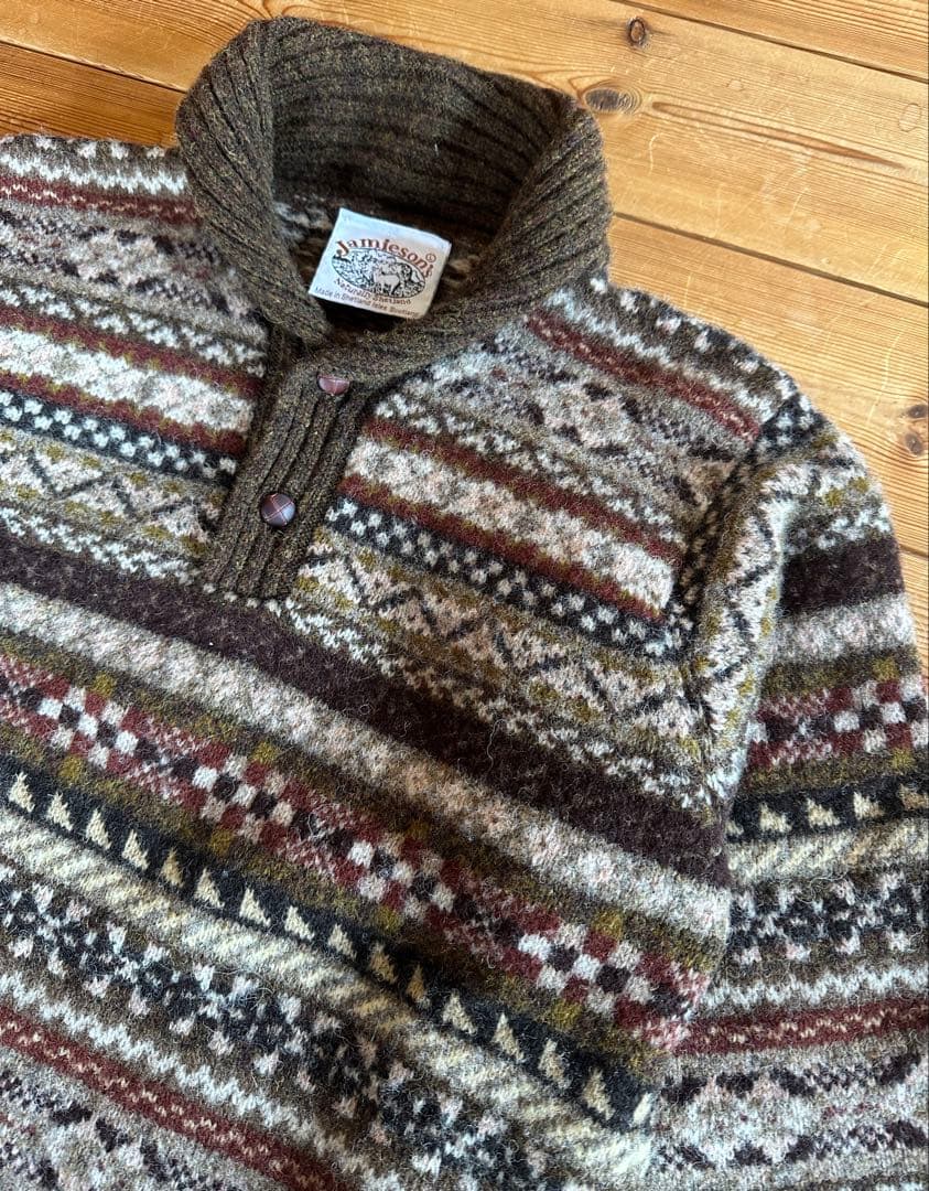 【Lサイズ】Jamison’s フェアアイル柄　ショールカラーセーターニット