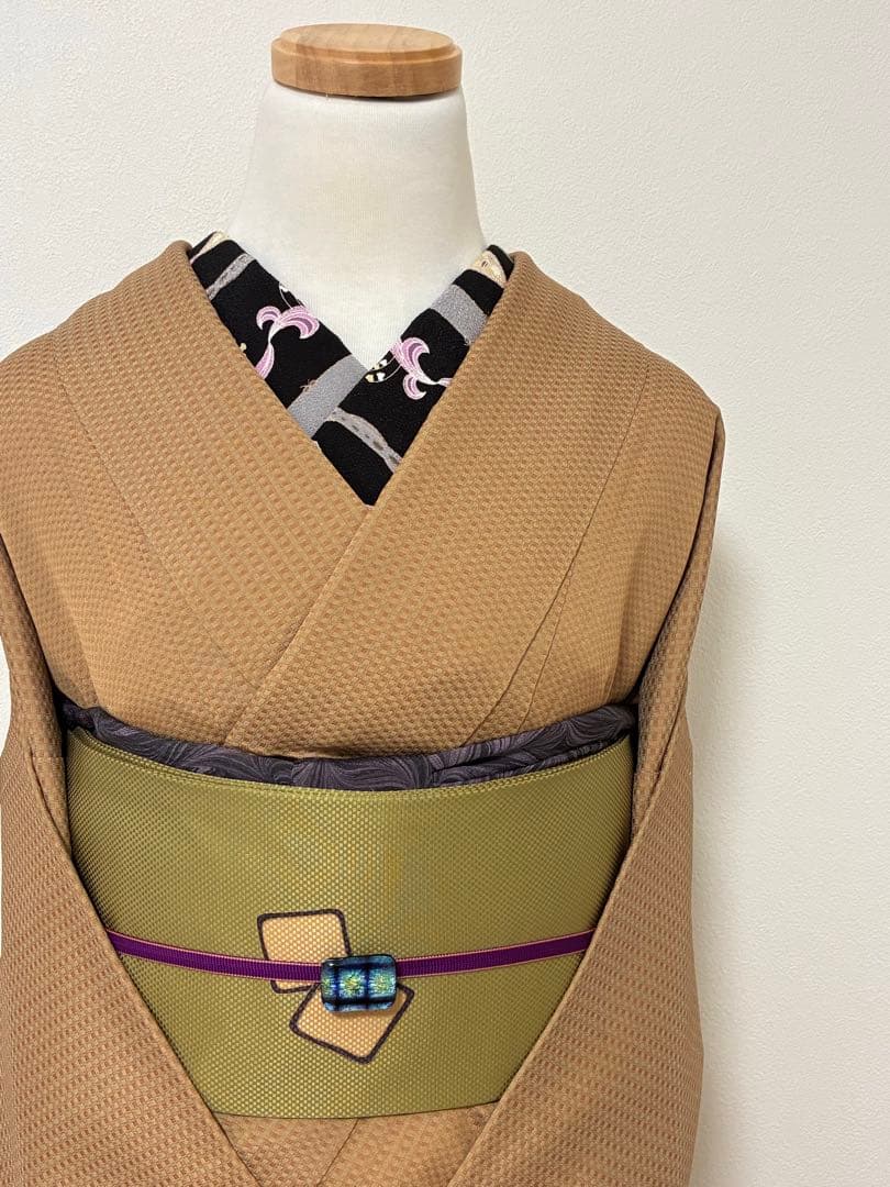 年末年始セール！　袷　紬　御召　小格子　裄67cm 正絹