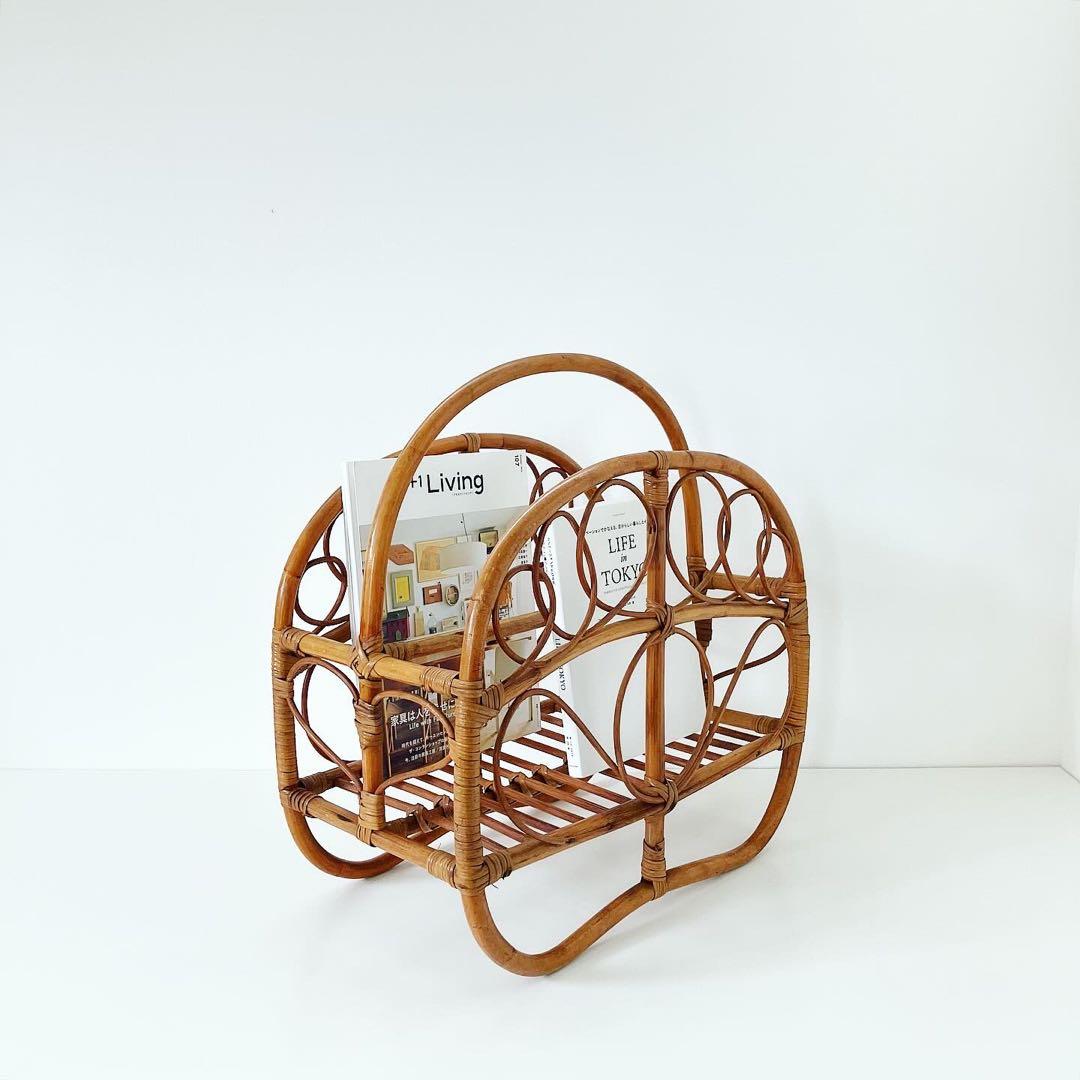 ラタン　籐　マガジンラック　モダンビンテージ　雑貨　ブロカント