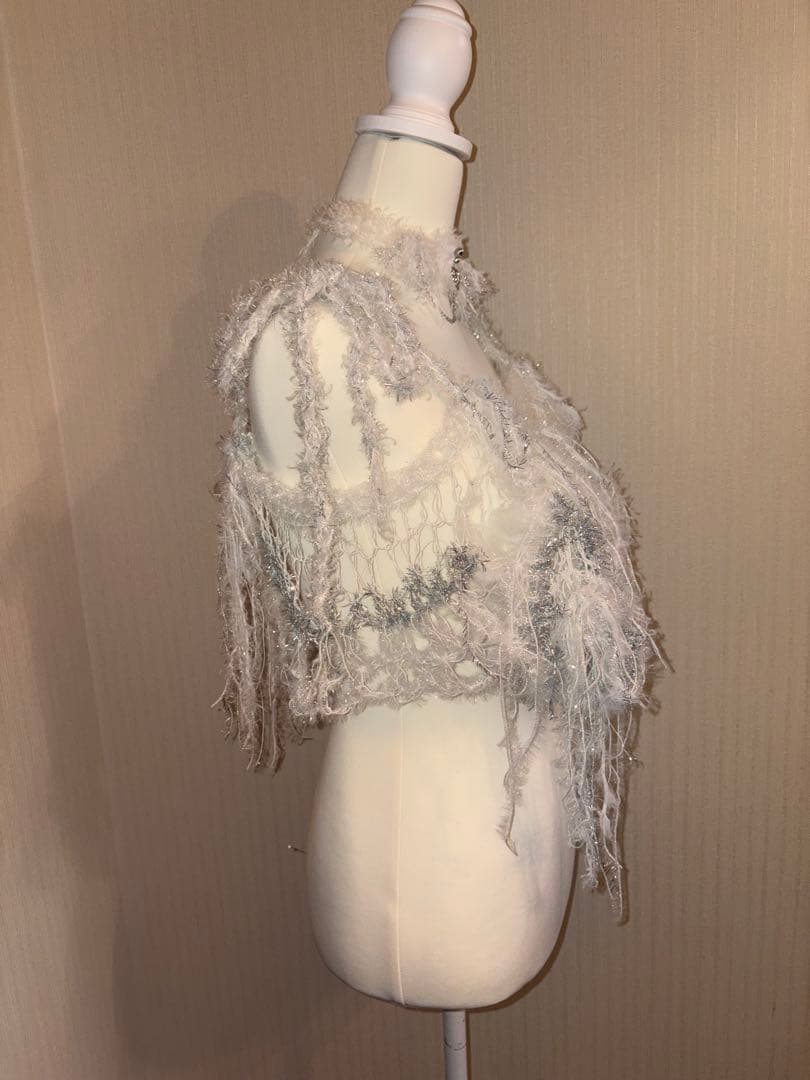 ハンドメイド　ニット　キャミソール( 白×シルバー)✩‧₊