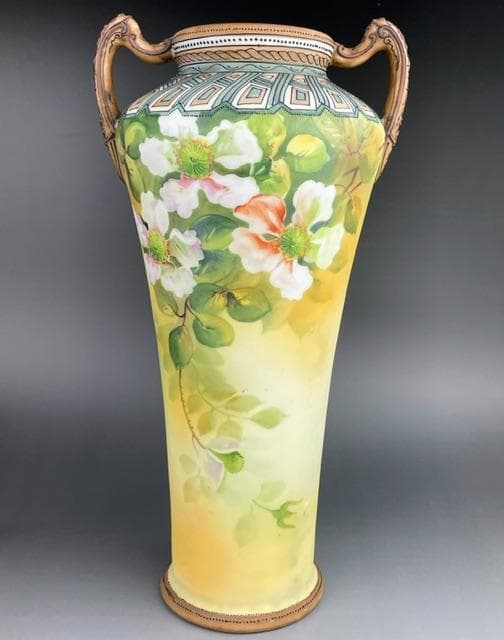 【超大型・訳アリ】オールドノリタケ 約３１．５㎝　花紋盛上げ花瓶 クレマチス