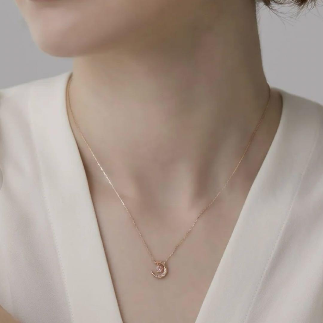 4℃ 10k月と星のネックレス ピンクゴールド