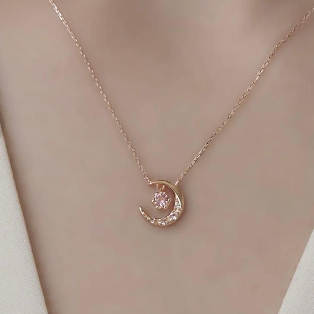 4℃ 10k月と星のネックレス ピンクゴールド