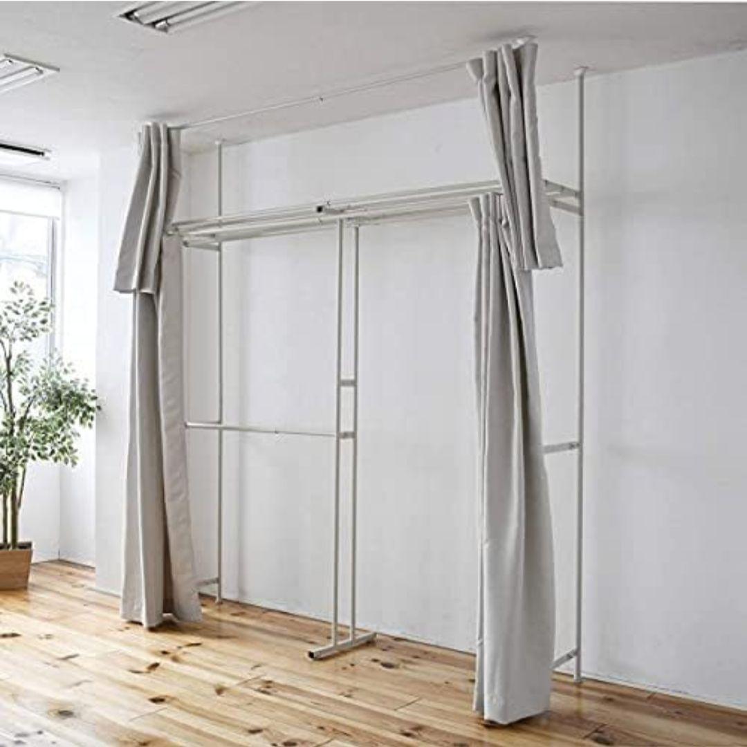 ツッパリクローゼットハンガーラック(ワイド)　カーテン付！CL-210W　ラック