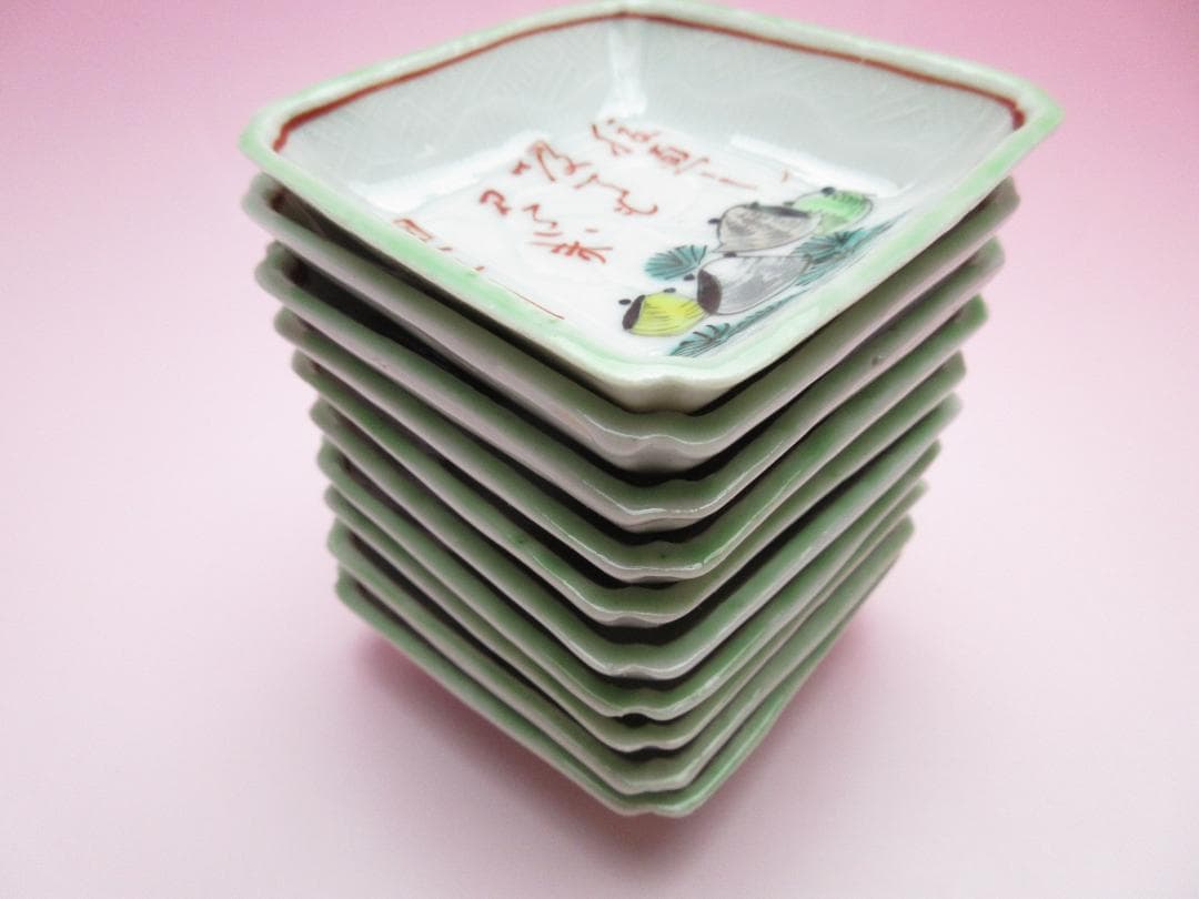 時代 岩谷焼 角小皿 豆皿 魚介模様 １０枚 61119