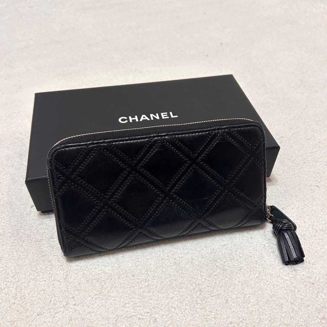 極美品❗️ CHANEL シャネル　フリンジ　ラウンドファスナー　長財布　ブラック