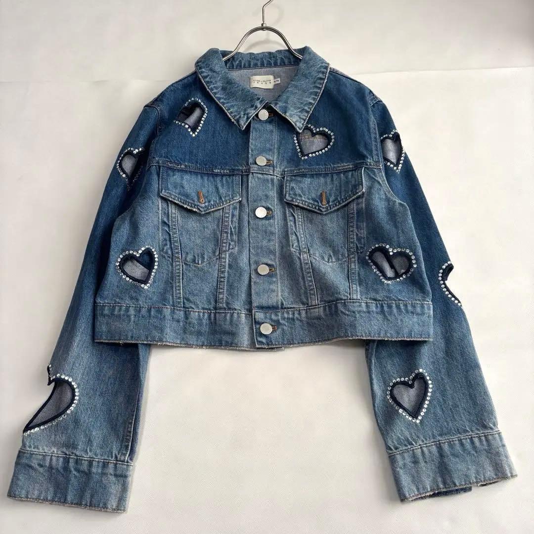 アリスアンドオリビア　デニムジャケット　ハート　カット　ラインストーン　XL