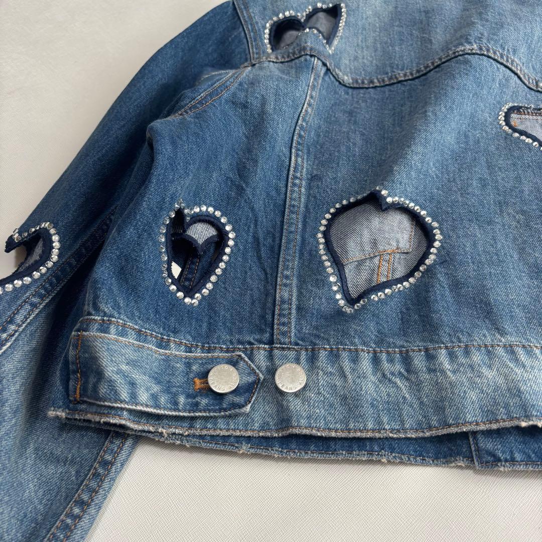 アリスアンドオリビア　デニムジャケット　ハート　カット　ラインストーン　XL