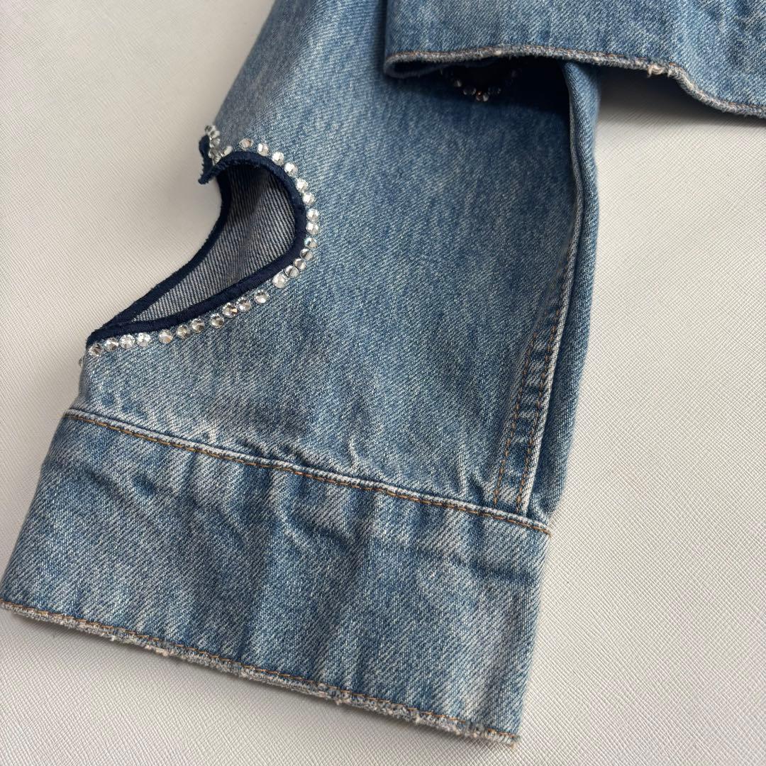 アリスアンドオリビア　デニムジャケット　ハート　カット　ラインストーン　XL