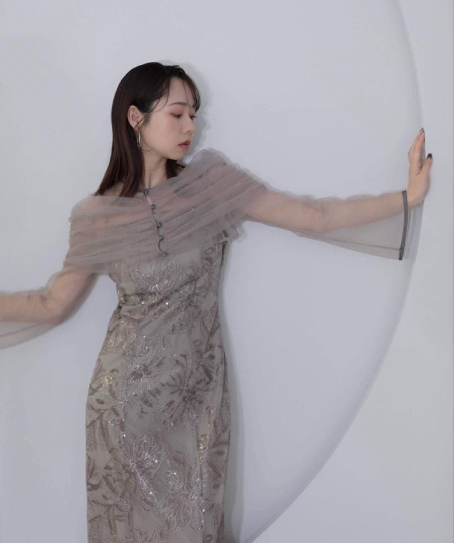 Leja チュールオフショルダー花柄ワンピース