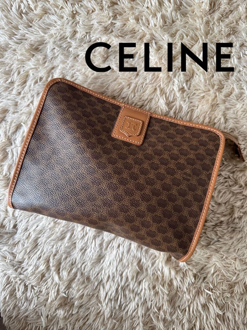 お値下げ セリーヌ マカダム ポーチ クラッチバッグ トリオンフ ブラウン