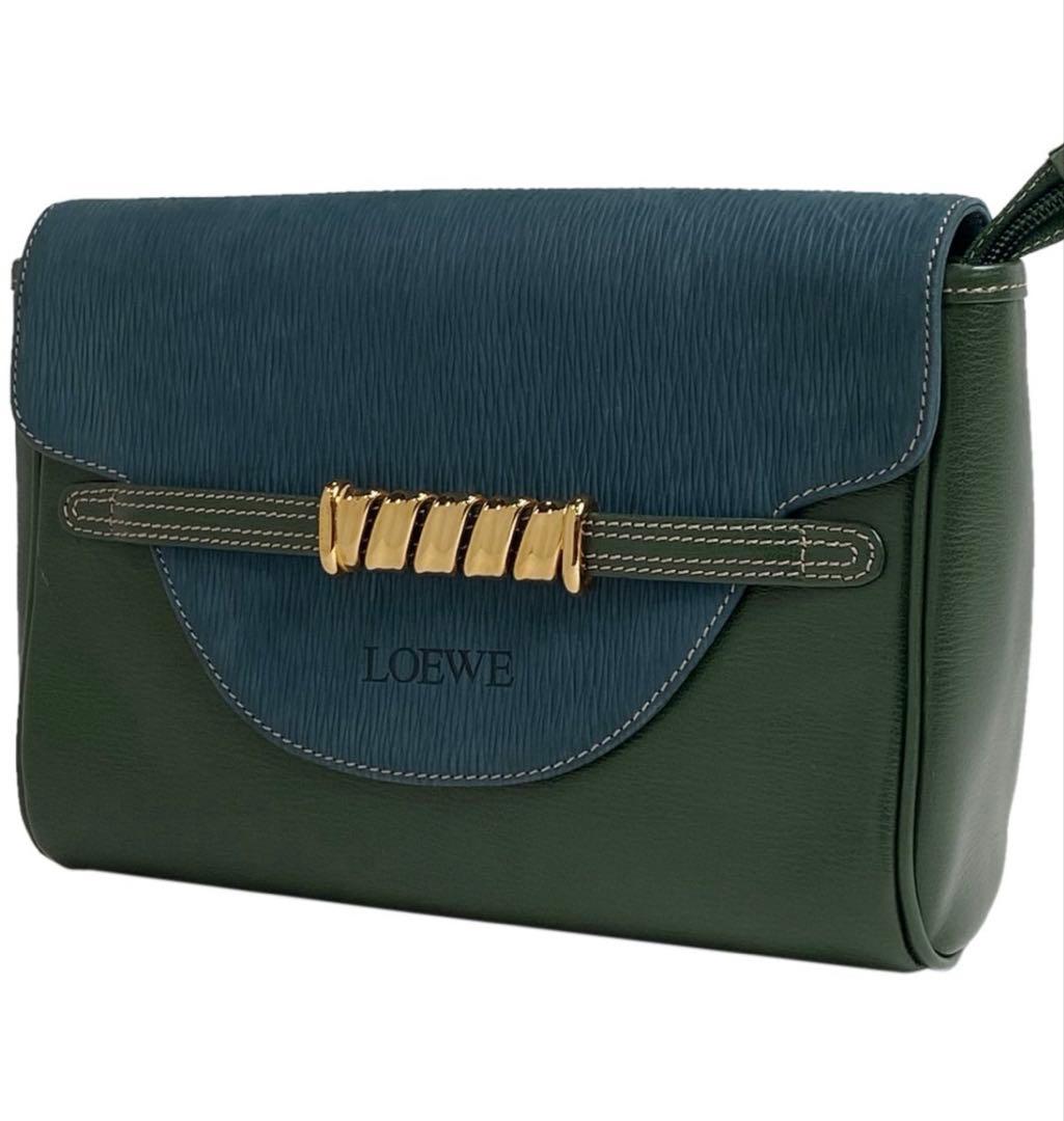 LOEWE ベラスケス クラッチバッグ レザー グリーン【中古】