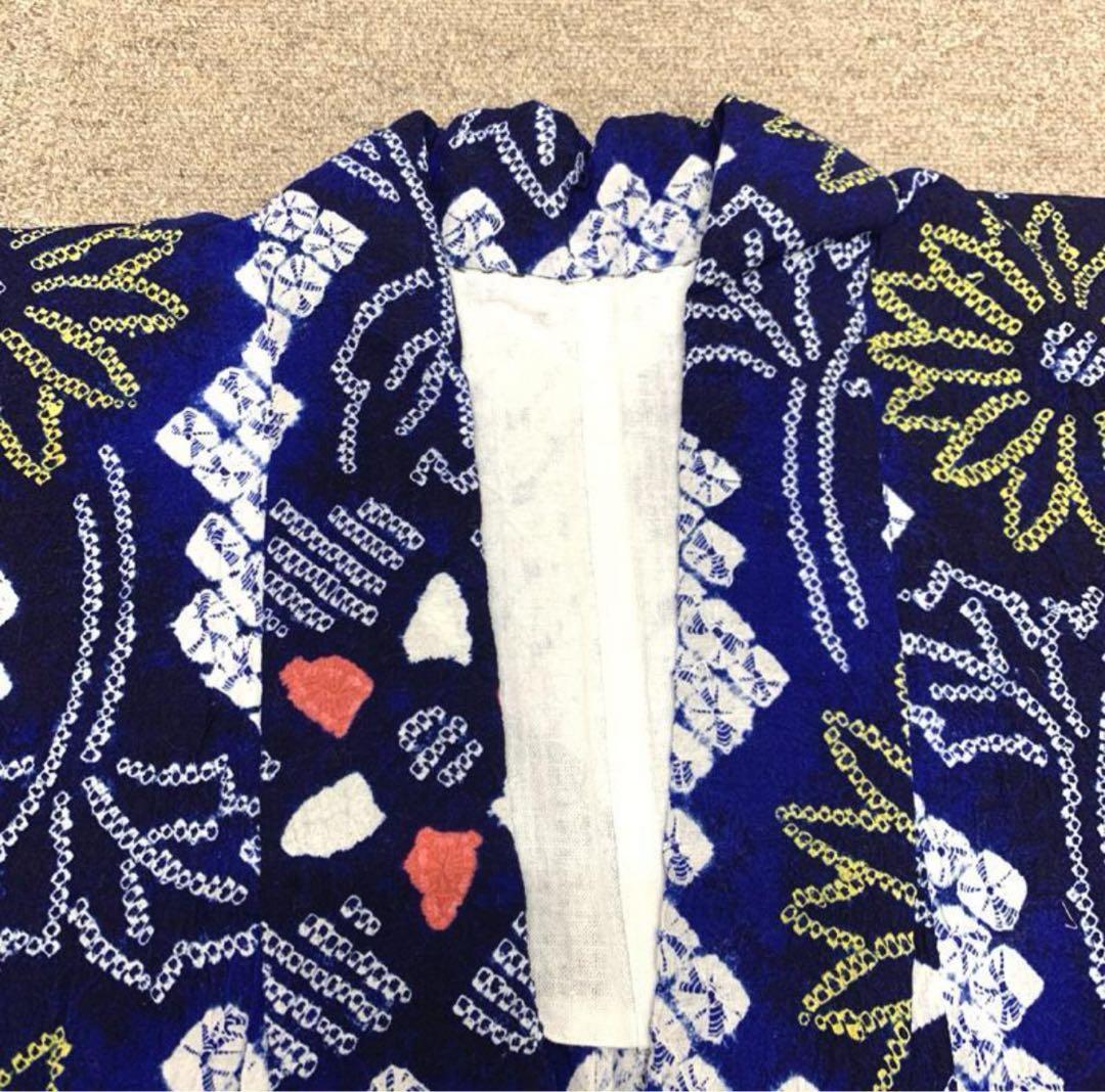 〇405mk84〇有松鳴海絞り 浴衣 蜘蛛絞り 花 木綿 居敷当て付き〇状態良好