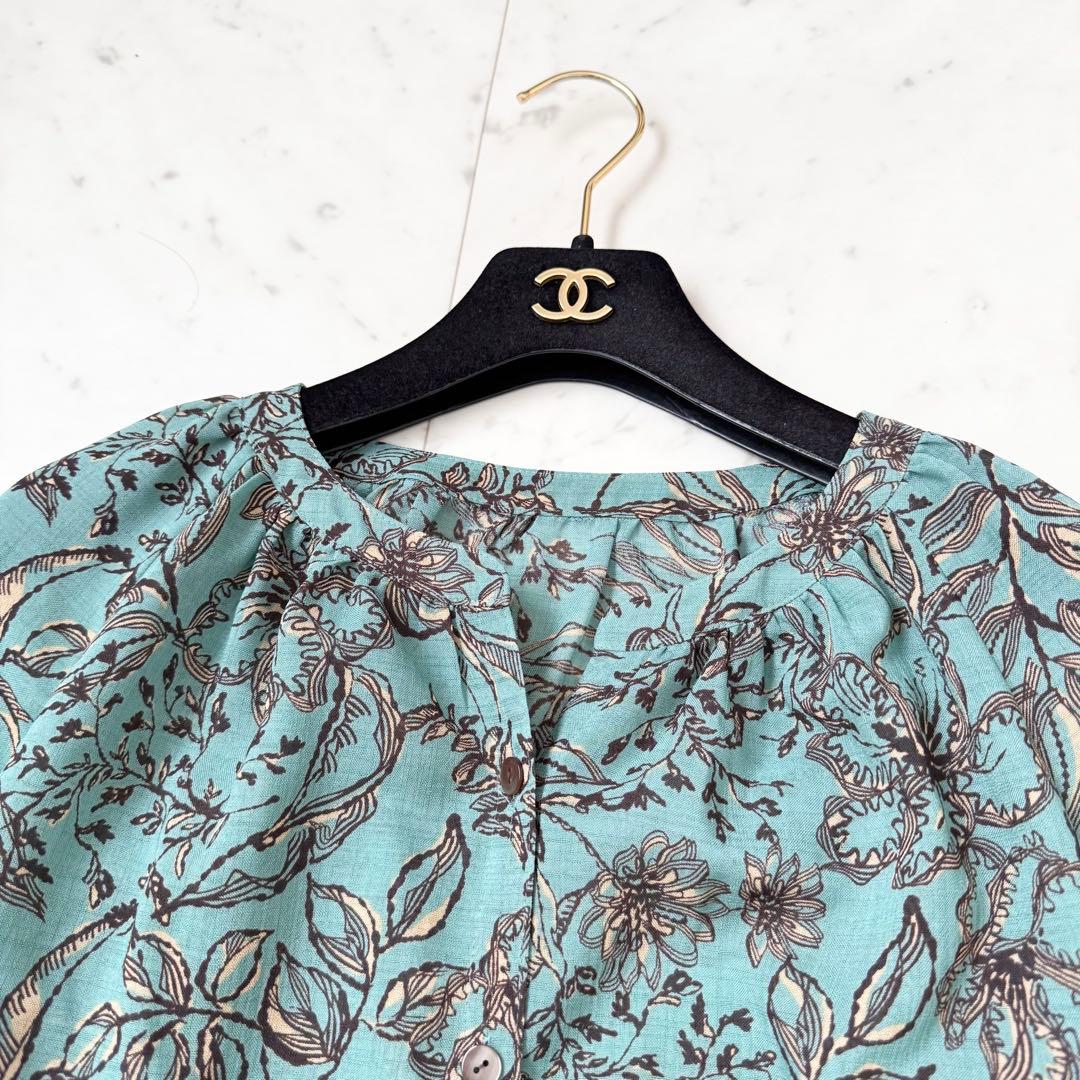 未使用級❤️レリアン　現行タグ　ブラウス　花柄　グリーン　７分袖 2023SS