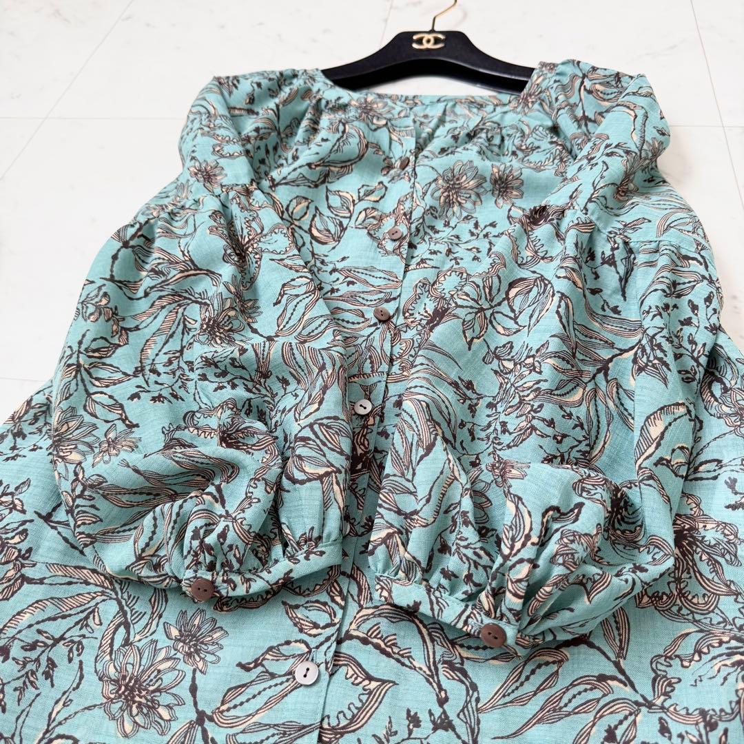 未使用級❤️レリアン　現行タグ　ブラウス　花柄　グリーン　７分袖 2023SS