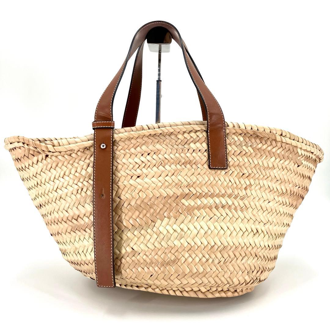 極美品✨　ロエベ　バスケットバッグ　かごバッグ　ミディアム　アナグラム　タン