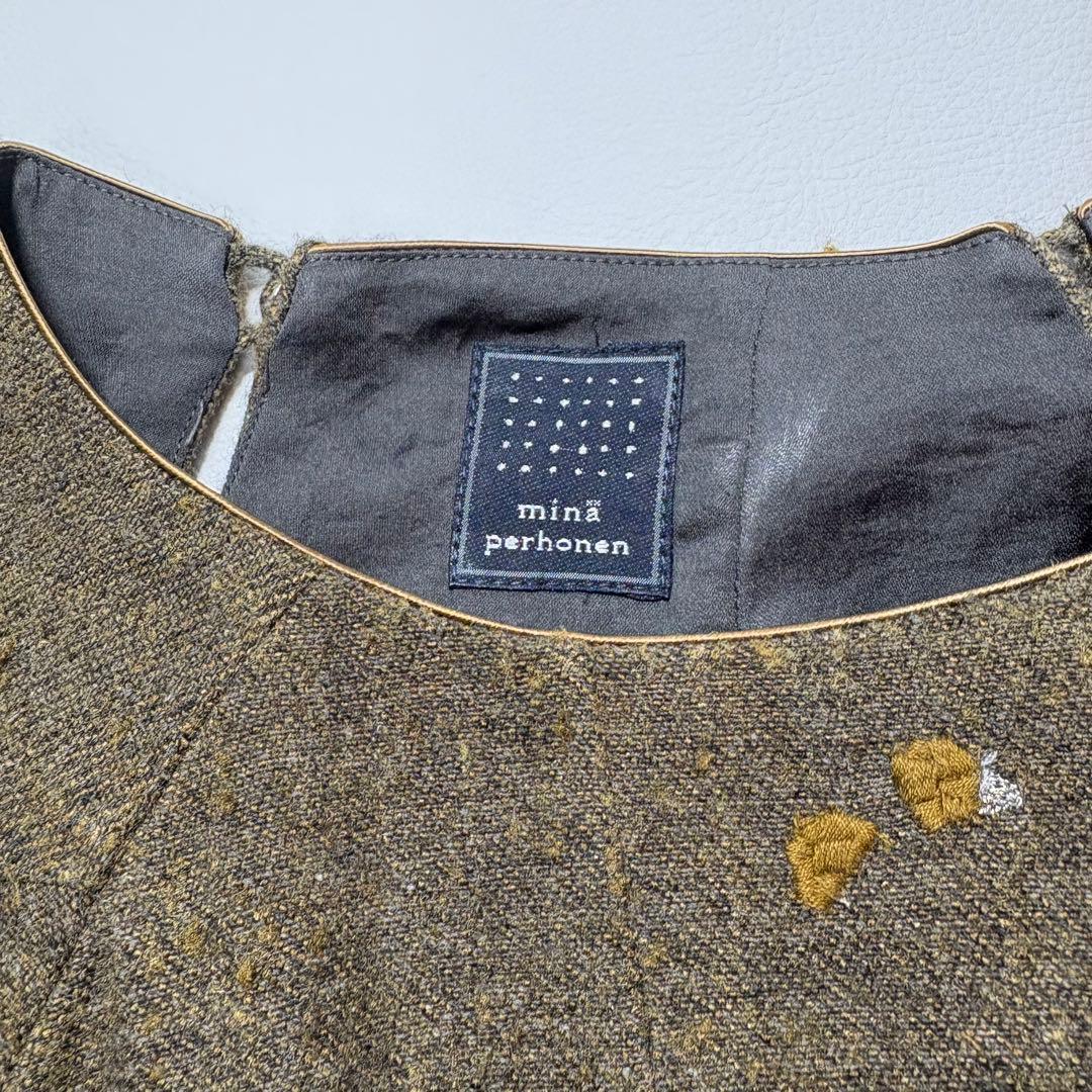 mina perhonenミナペルホネンpebble刺繍 シルクヤクワンピース