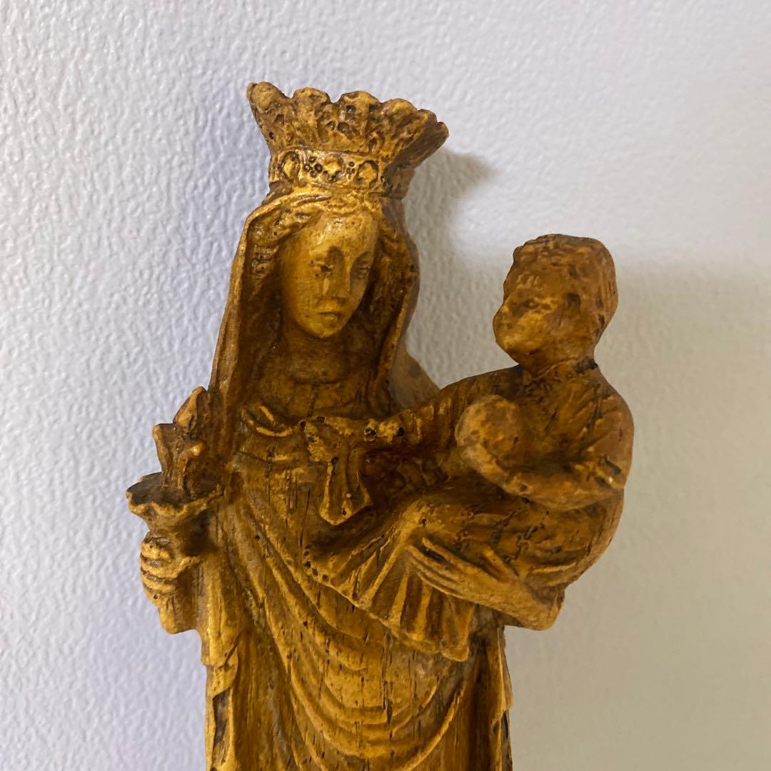 1900sアンティーク 木彫りの聖母子像 21cm