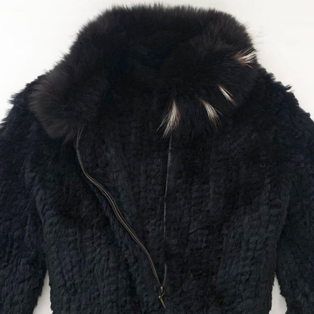 ラビットファー 黒 y2k 平成 ジャケット フォックス襟 ショート丈