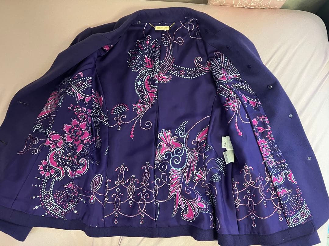 LEONARD レオナール パープル ジャケット 花柄裏地 サイズ11AR