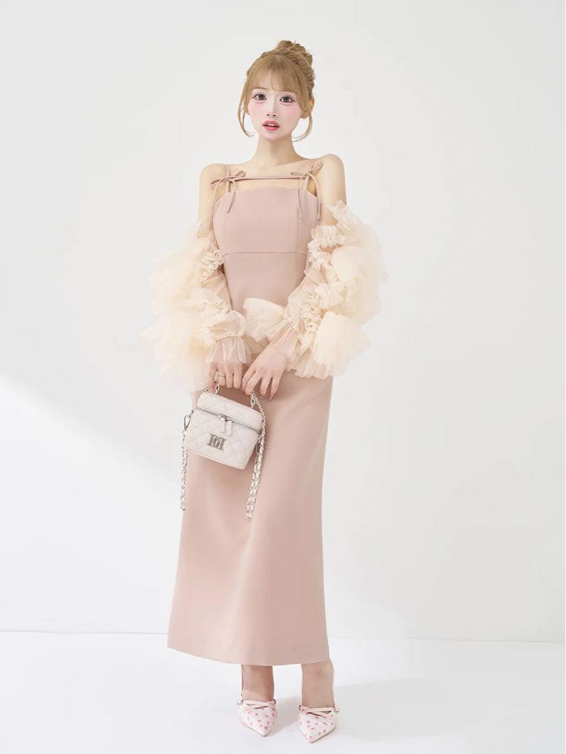 Darich ダーリッチ　ボリュームスリーブチュールロングドレス　PNK ピンク