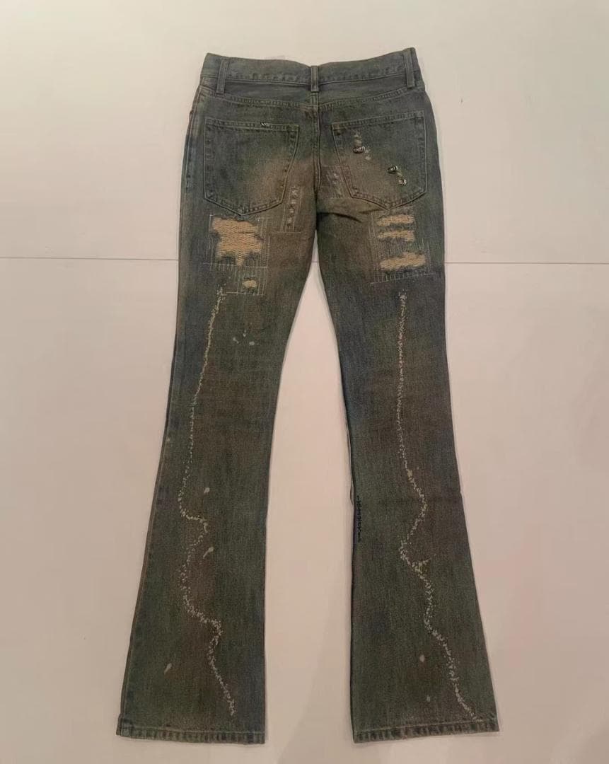 IF SIX WAS NINEグリーン系 ダメージブーツカットデニム