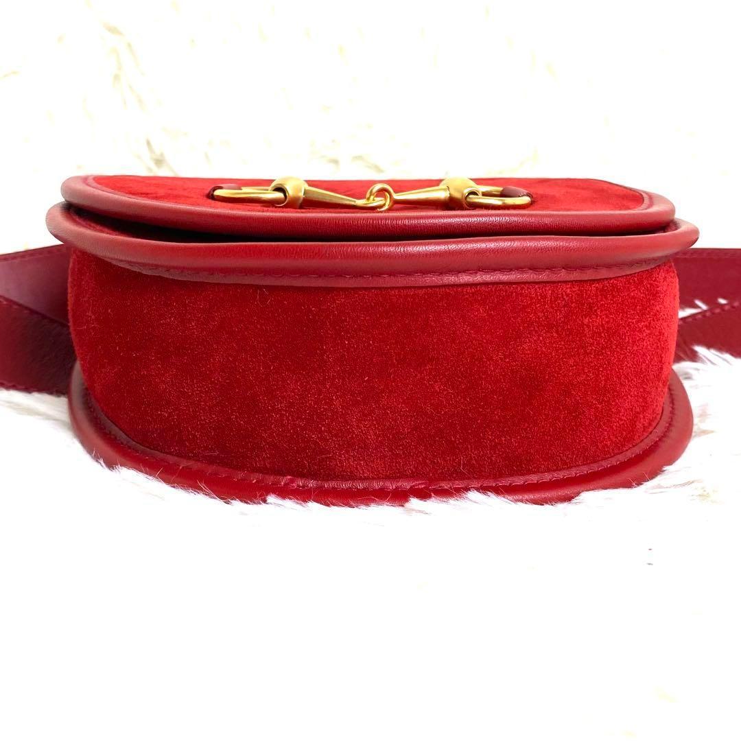 【極美品】グッチ ウエストポーチ ホースビット レザー スエード レッド 金