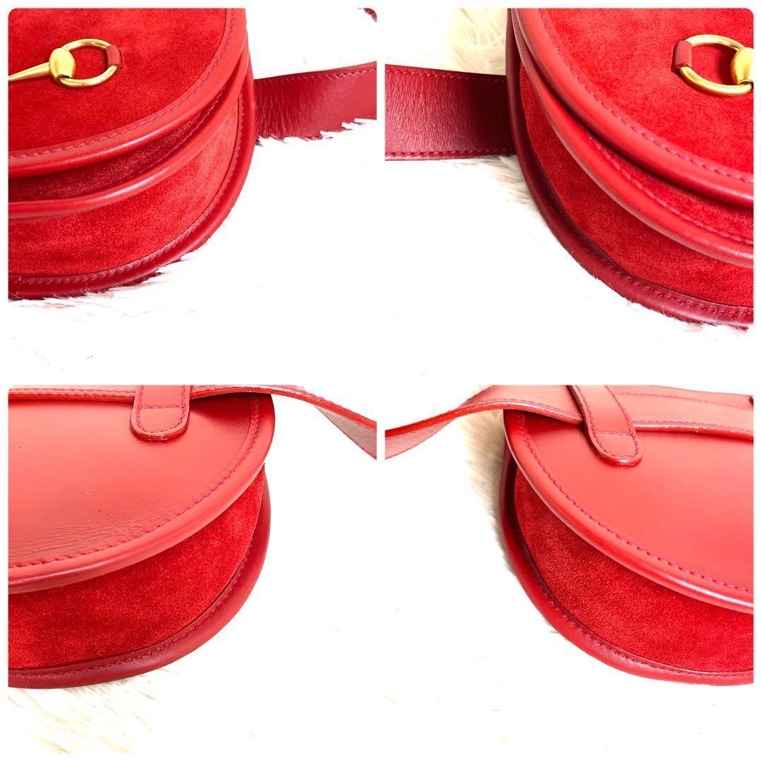 【極美品】グッチ ウエストポーチ ホースビット レザー スエード レッド 金