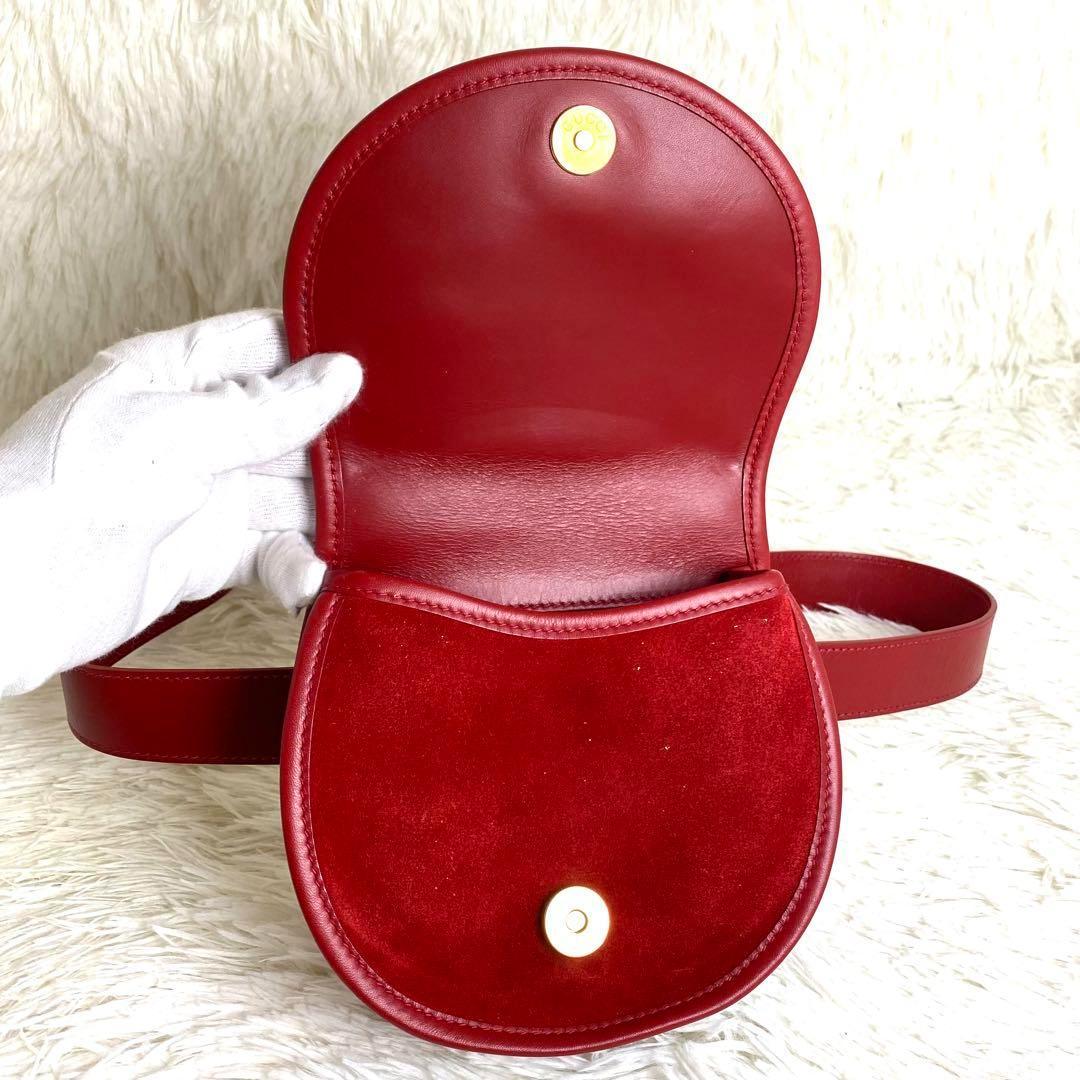 【極美品】グッチ ウエストポーチ ホースビット レザー スエード レッド 金