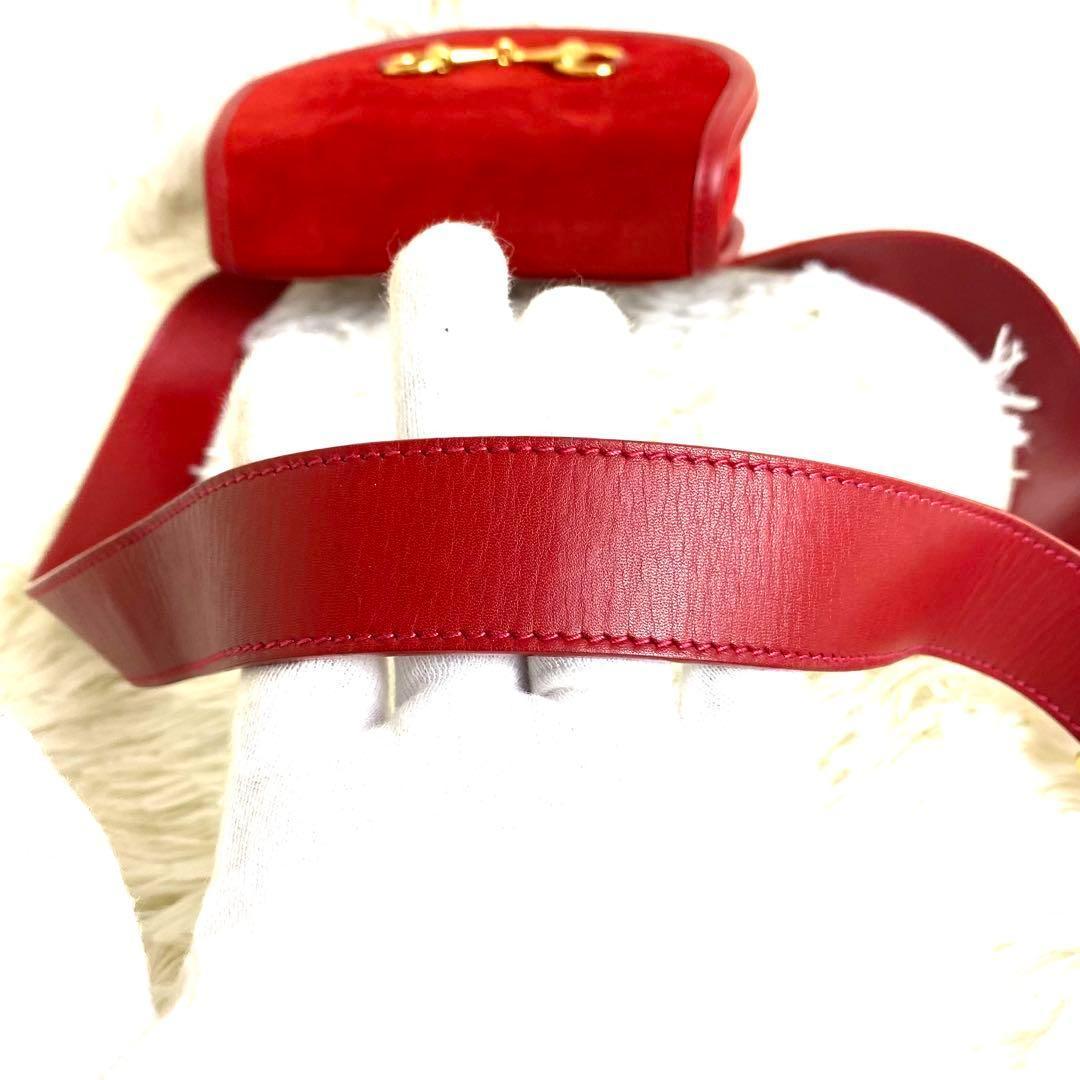 【極美品】グッチ ウエストポーチ ホースビット レザー スエード レッド 金