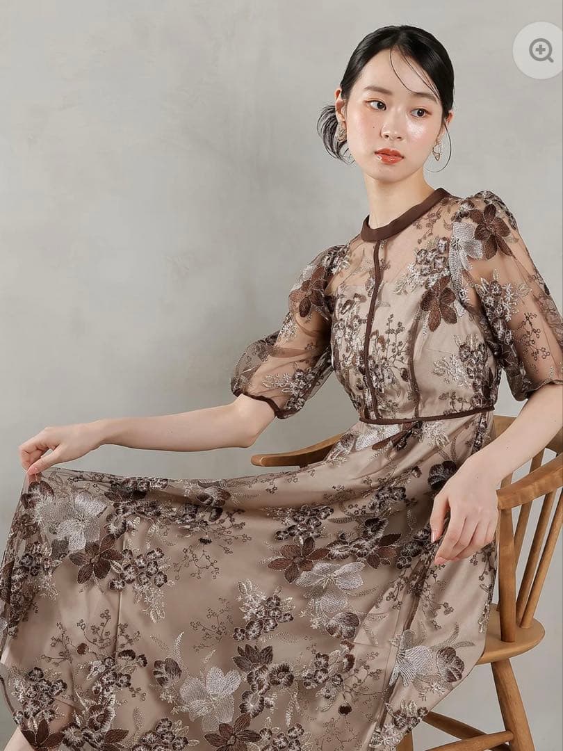 kana 花柄刺繍ドレス ブラウン Mサイズ