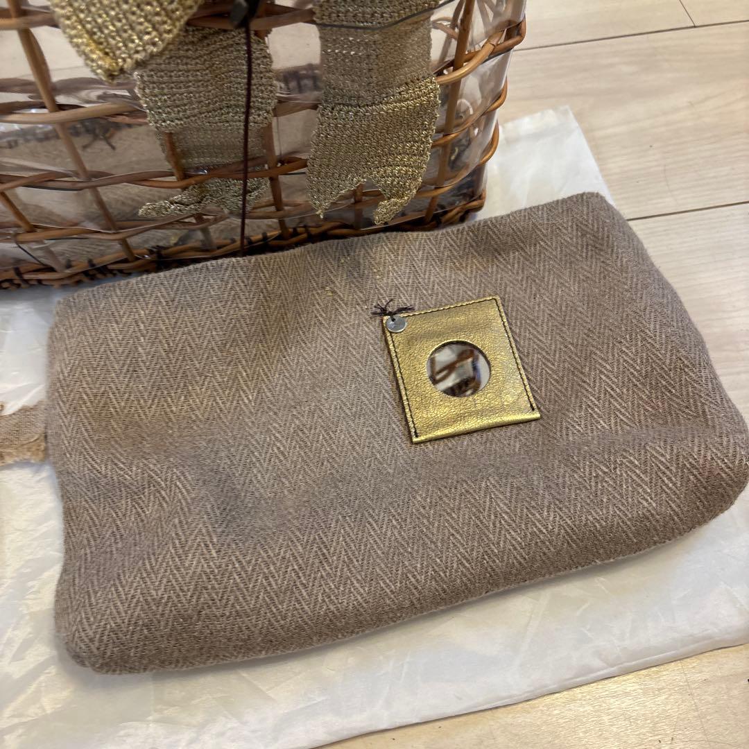 エバゴス　かごバッグ 透明素材 金色リボン付き