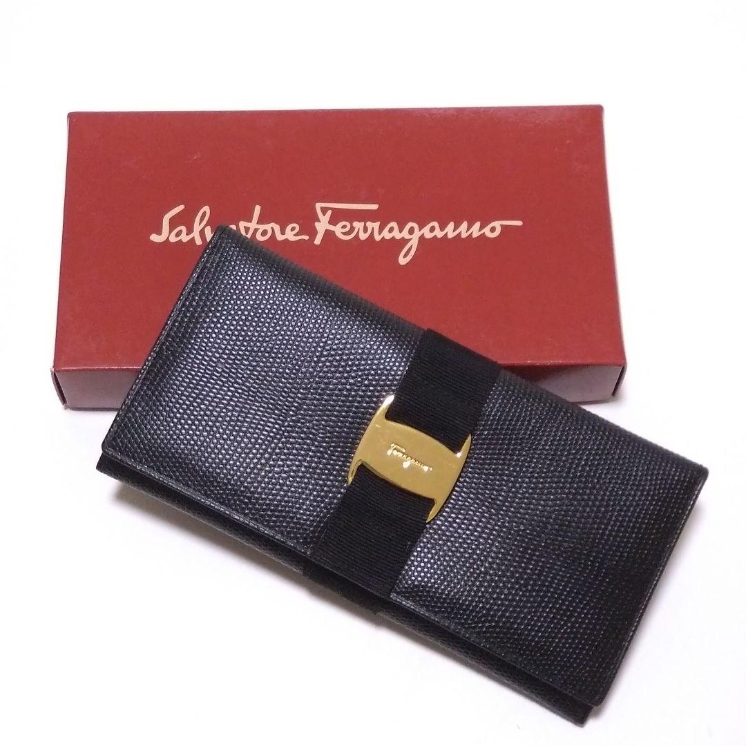 【極美品】Salvatore Ferragamo 長財布 ヴァラリボン ブラック