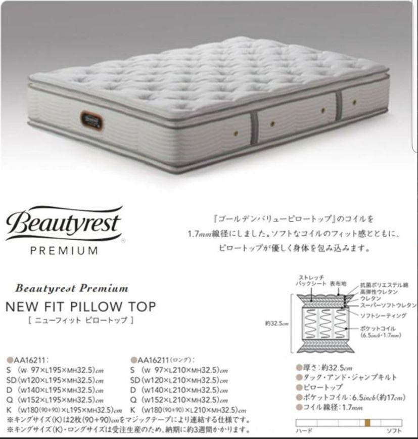 【美品】シモンズ セミダブル ピロートップ /高級ホテル仕様 /定価28.5万円