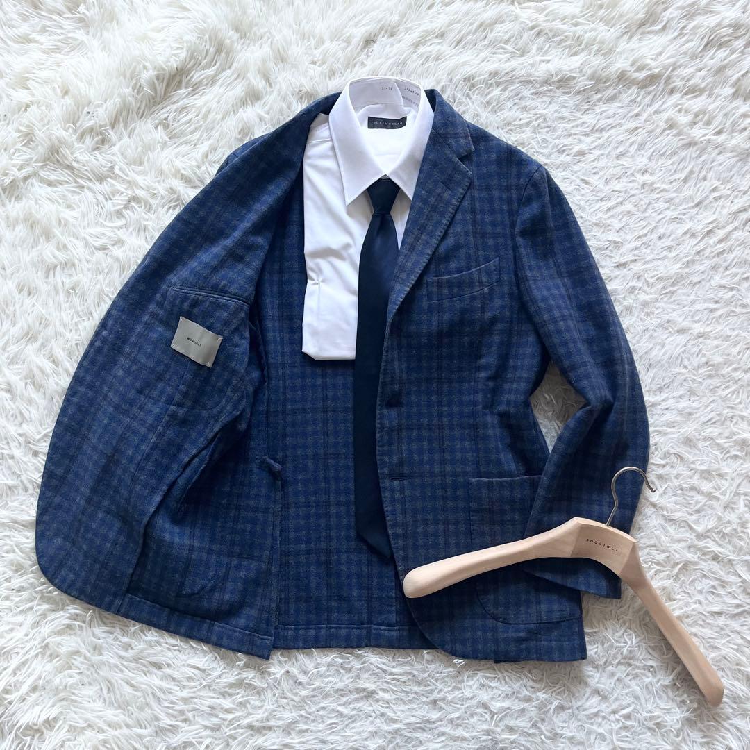 <極美品>BOGLIOLI COAT ブルー カシミヤ ウール ジャケット 48