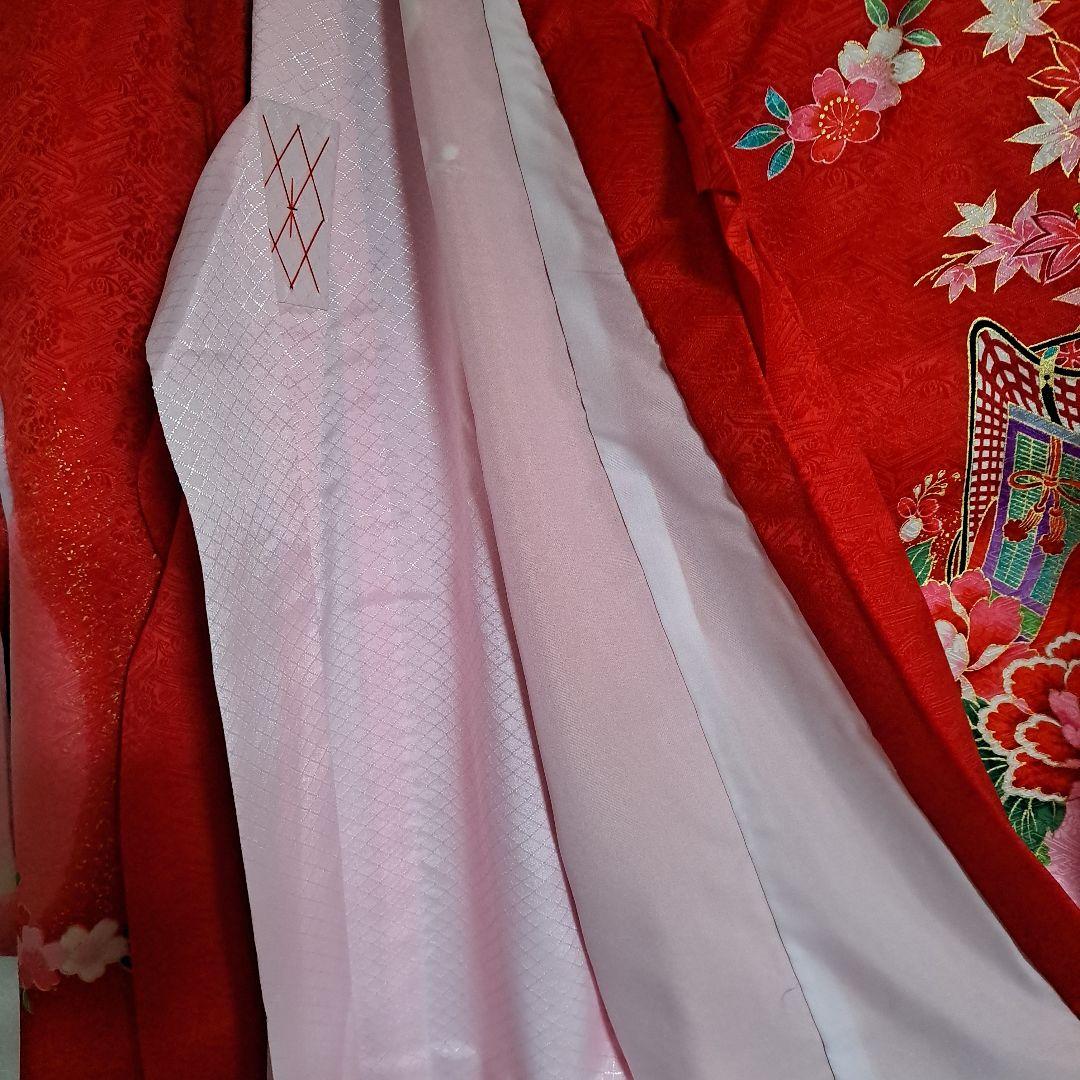 【美品】お宮参り　掛け着　正絹　祝着　産着　女の子　御所車　手まり　百花繚乱