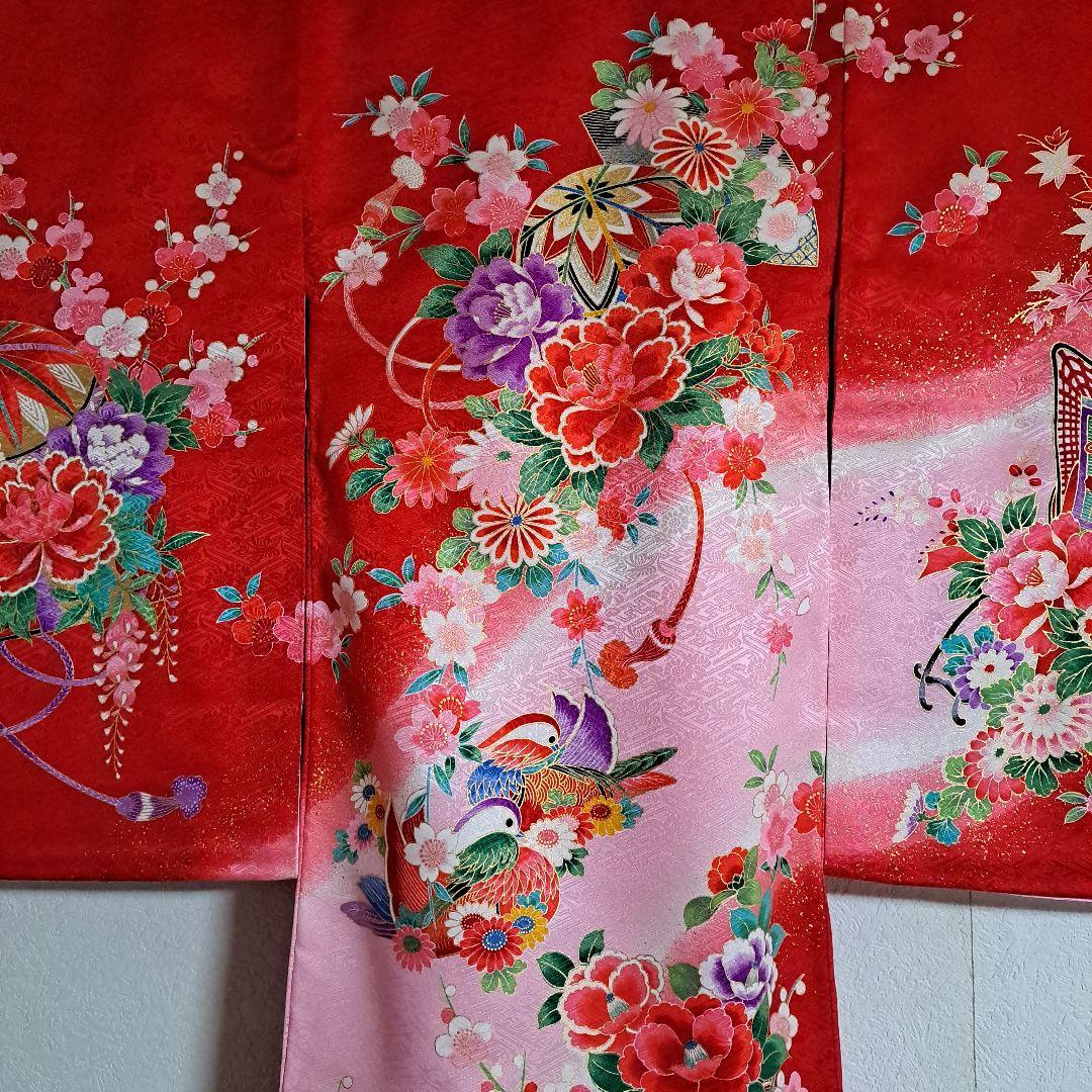 【美品】お宮参り　掛け着　正絹　祝着　産着　女の子　御所車　手まり　百花繚乱
