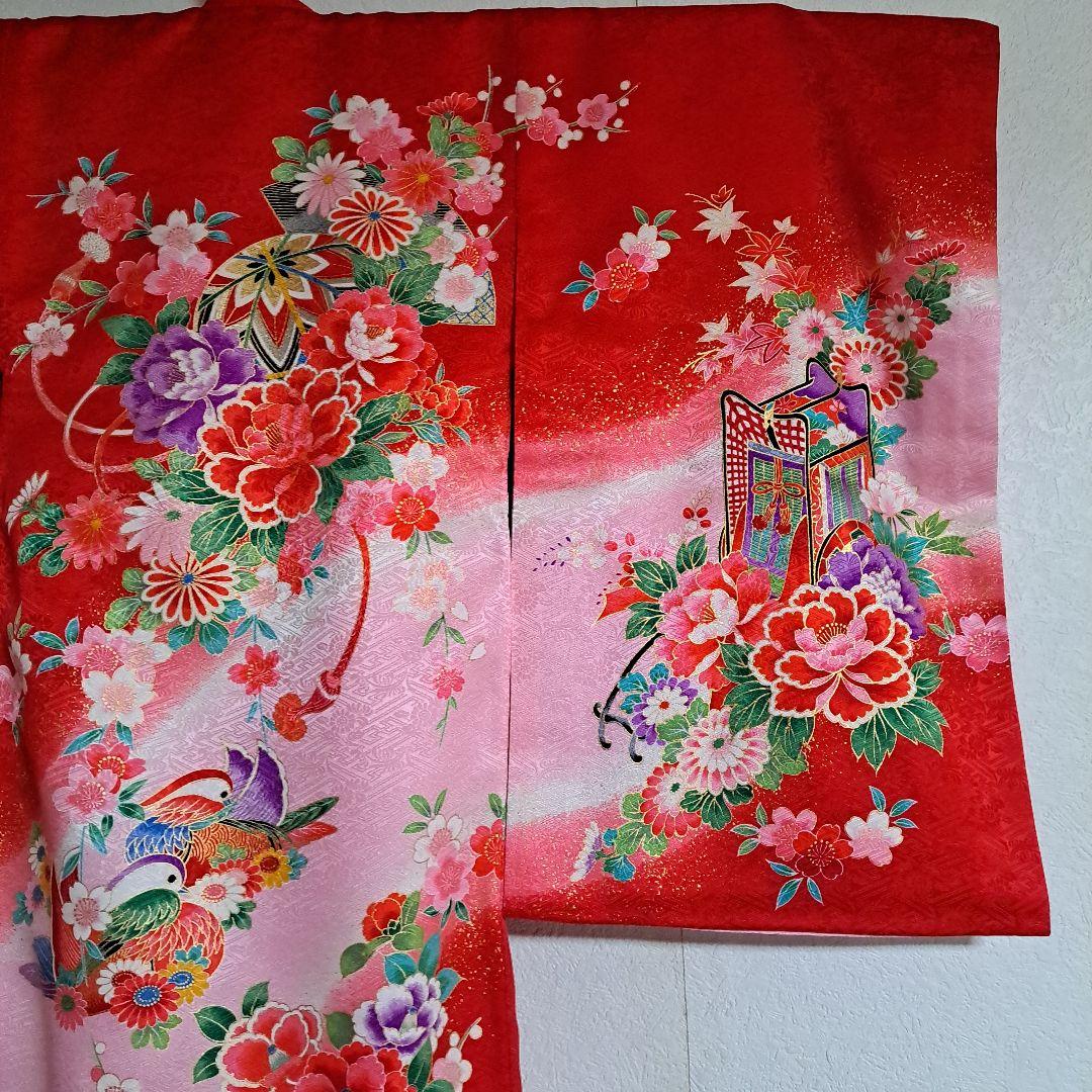 【美品】お宮参り　掛け着　正絹　祝着　産着　女の子　御所車　手まり　百花繚乱
