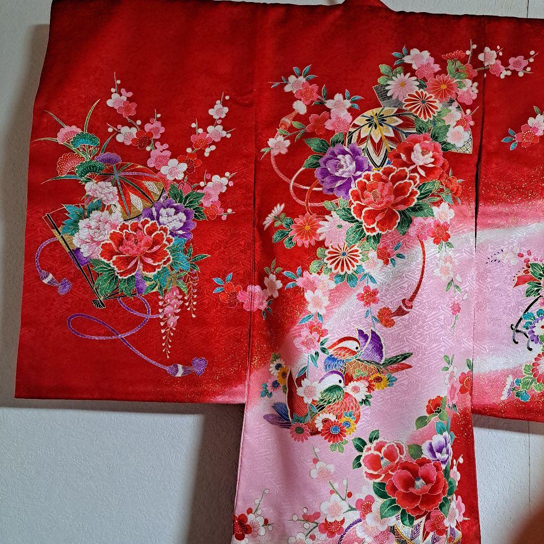 【美品】お宮参り　掛け着　正絹　祝着　産着　女の子　御所車　手まり　百花繚乱