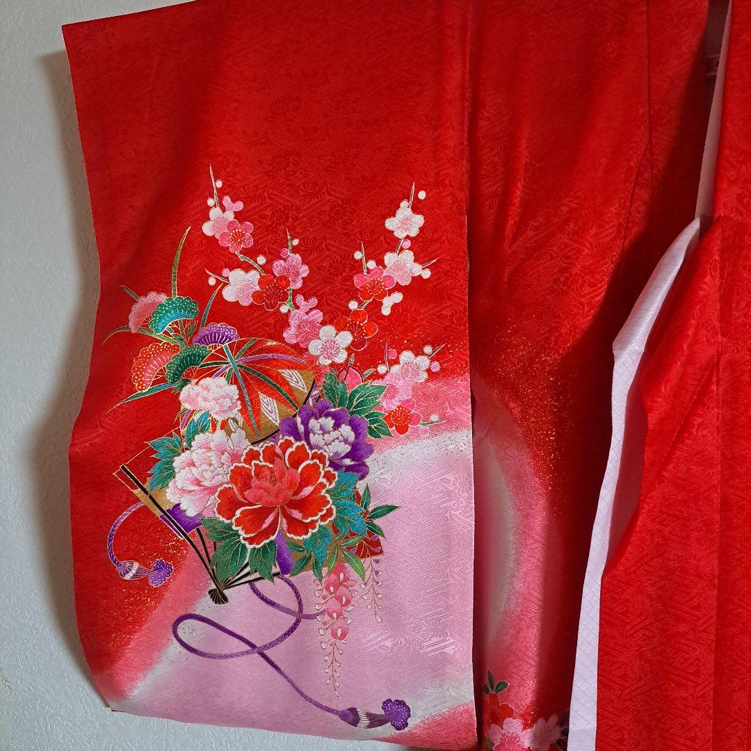 【美品】お宮参り　掛け着　正絹　祝着　産着　女の子　御所車　手まり　百花繚乱