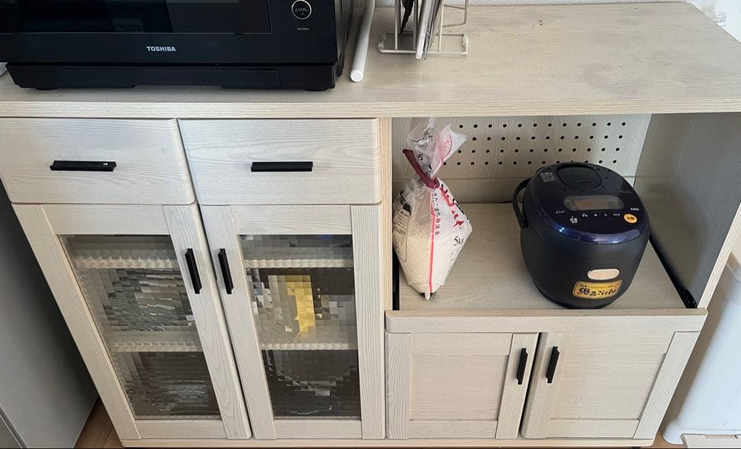 ホワイト木製食器棚 中型 引き出し付き