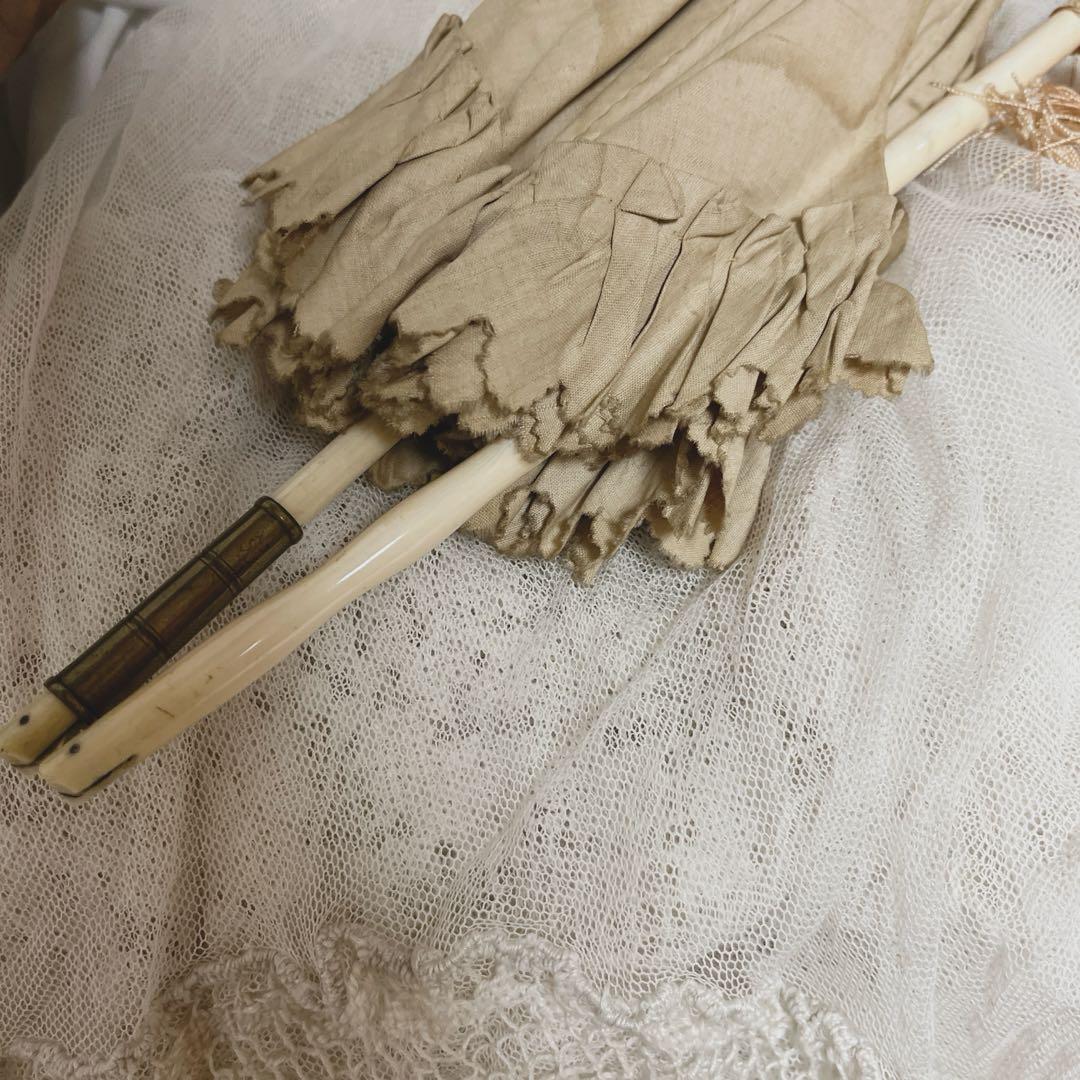 フランスアンティーク優美な貴婦人額装&ヴィクトリアンパラソル2点セット