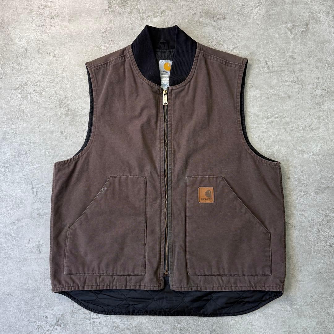 希少■carhartt カーハート【L】ダックベスト ブラウン フェード 雰囲気