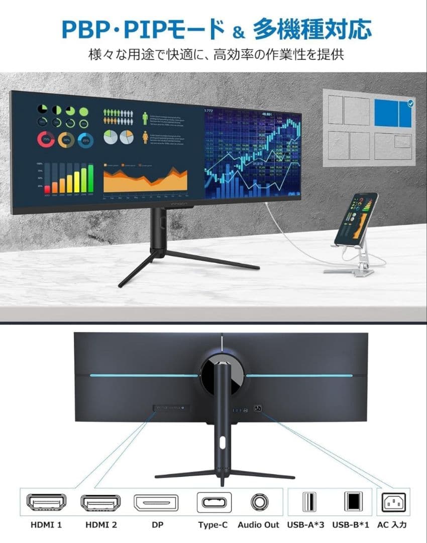 【ほぼ未使用・特別値下げ】innocn 43.8インチウルトラワイドモニタ 本体