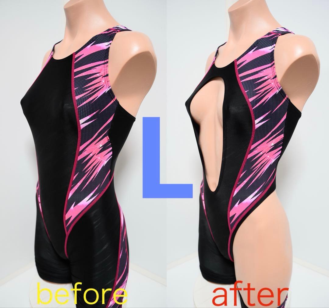 スポーツ用水着 Lサイズ ブラック/ピンク 変形水着