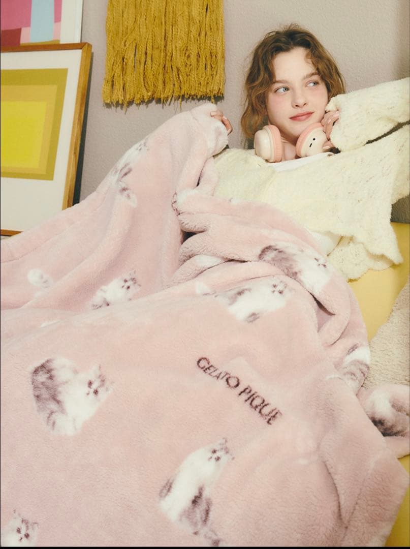 【新品未開封☆】ジェラートピケSleep CAT柄プリント毛布