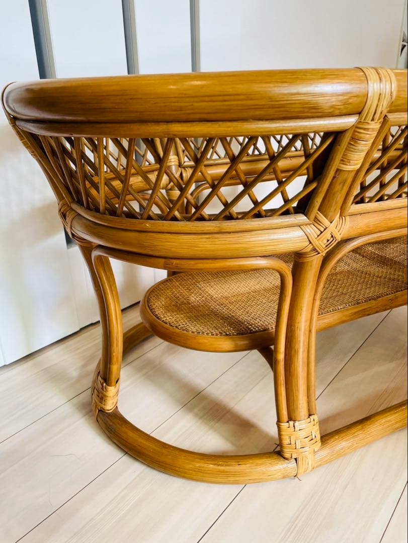 コイズミ　ラタン　ガラステーブル　アンティーク