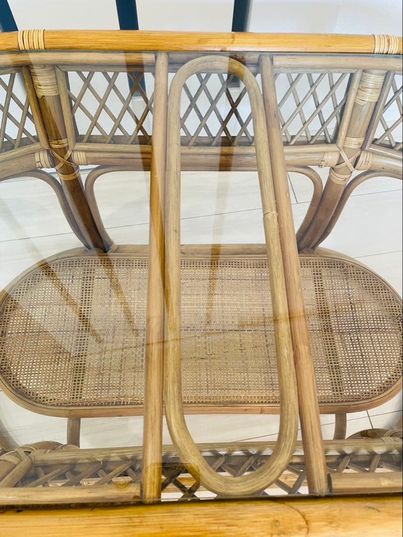 コイズミ　ラタン　ガラステーブル　アンティーク